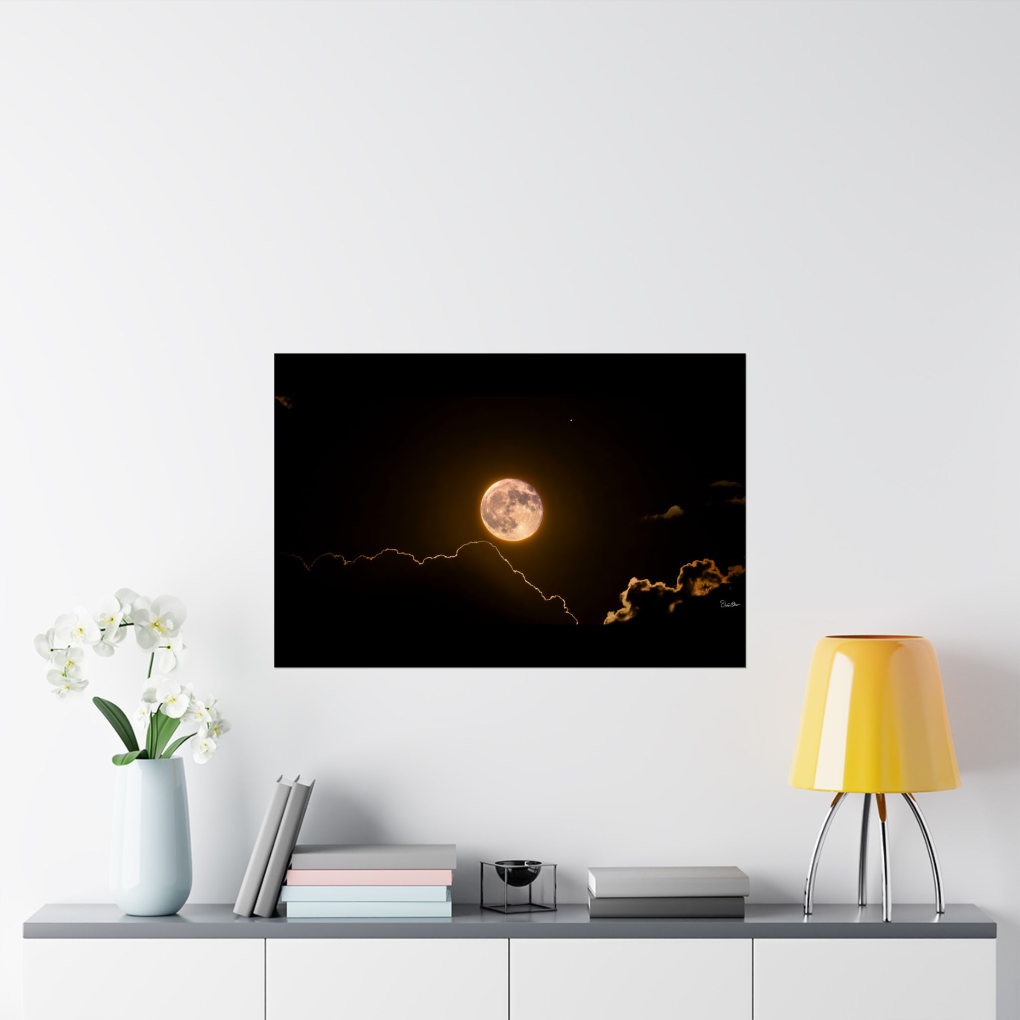 Supermoon Through the Clouds — Golden Full Moon Wall Art - Image 2