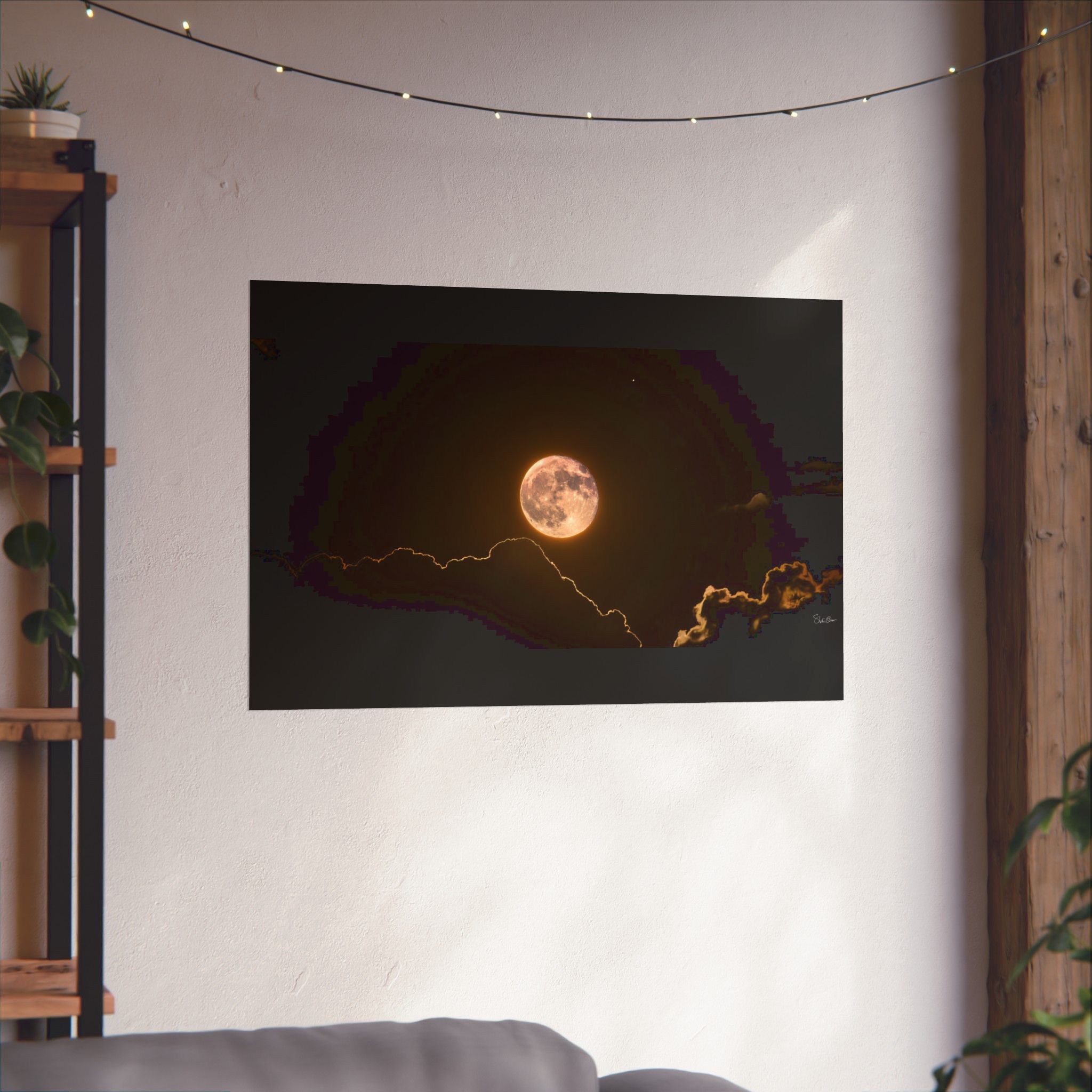 Supermoon Through the Clouds — Golden Full Moon Wall Art - Image 4