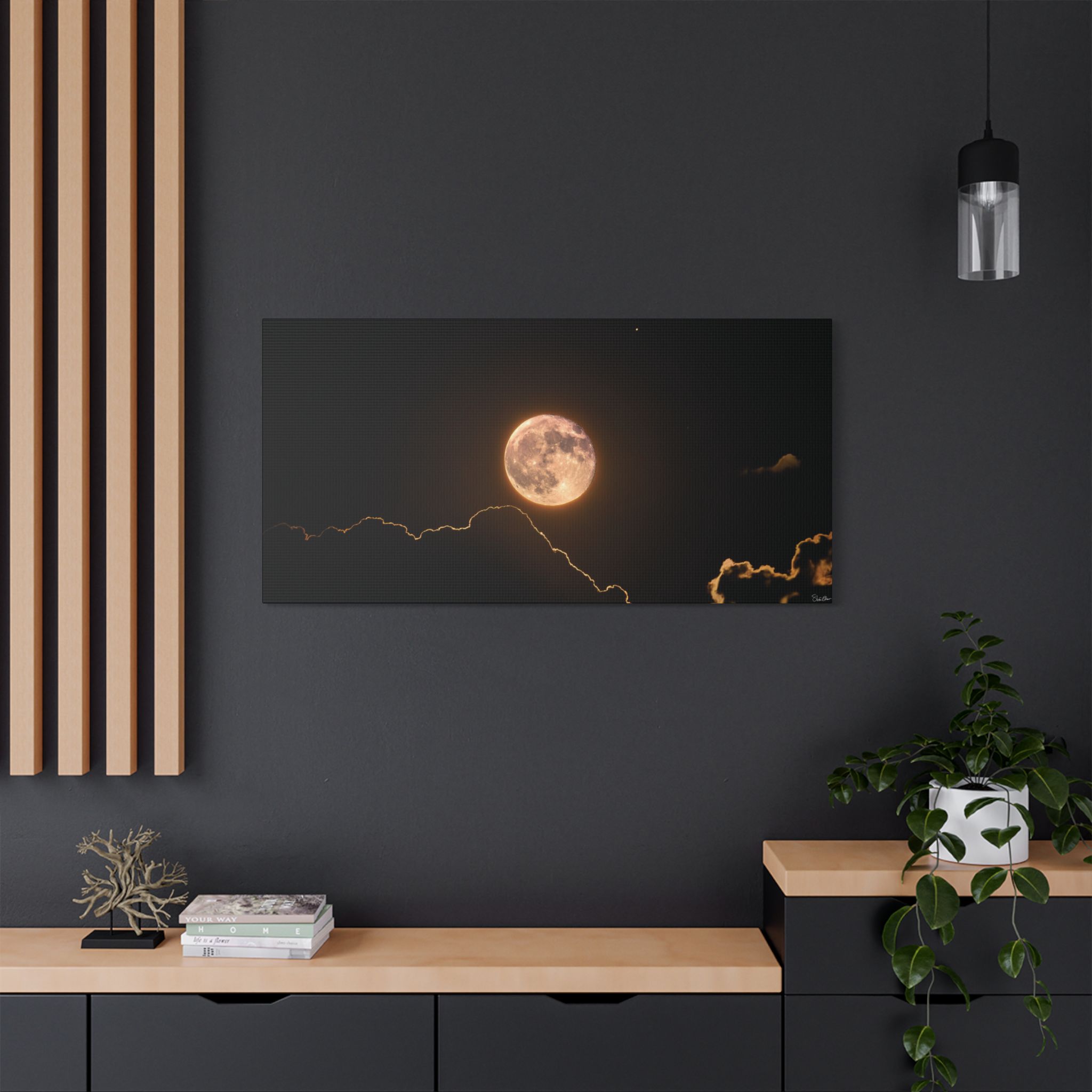 Full Moon Over Cloudscape Satin Canvas Print — Stretched Wall Art - Image 2
