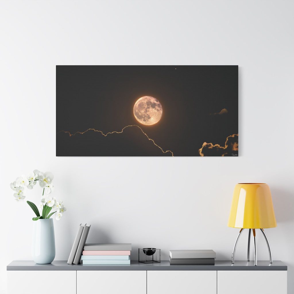 Full Moon Over Cloudscape Satin Canvas Print — Stretched Wall Art